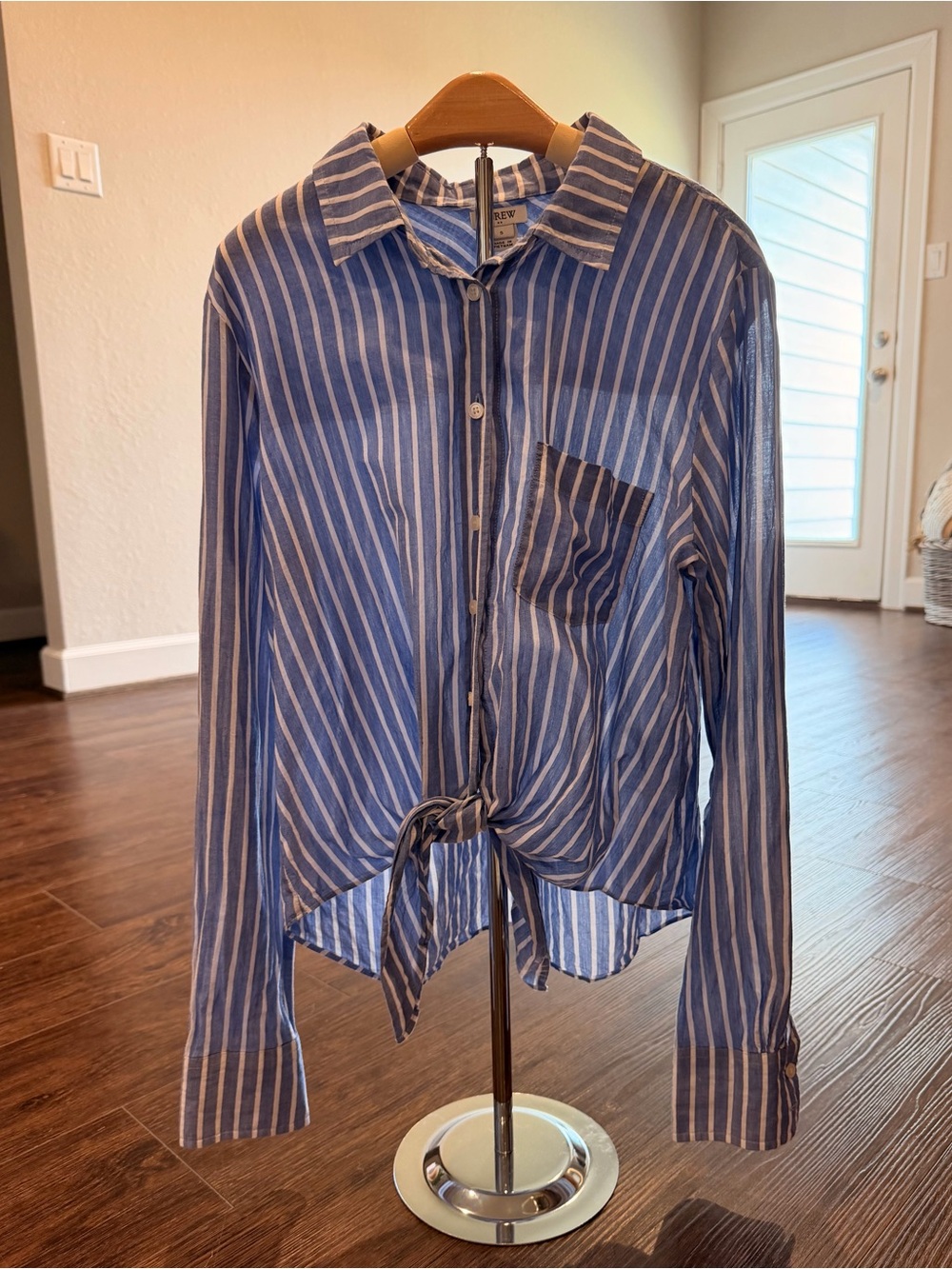 J.Crew Blue White Stripe Tie Front Button Down Shirt S